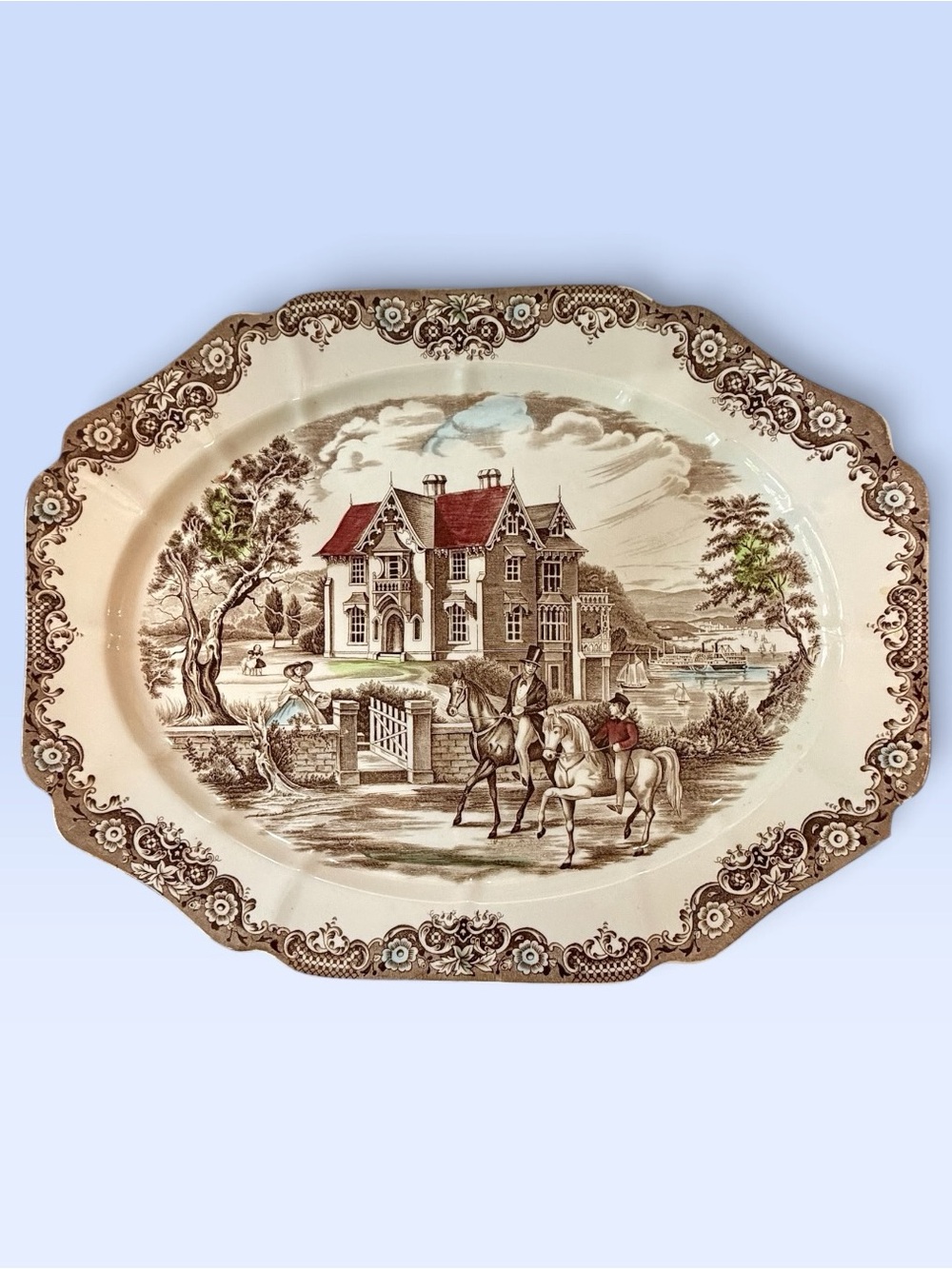 VTG Johnson Brothers Heritage Hall 20" Turkey Platter Brown Multicolor Ironstone